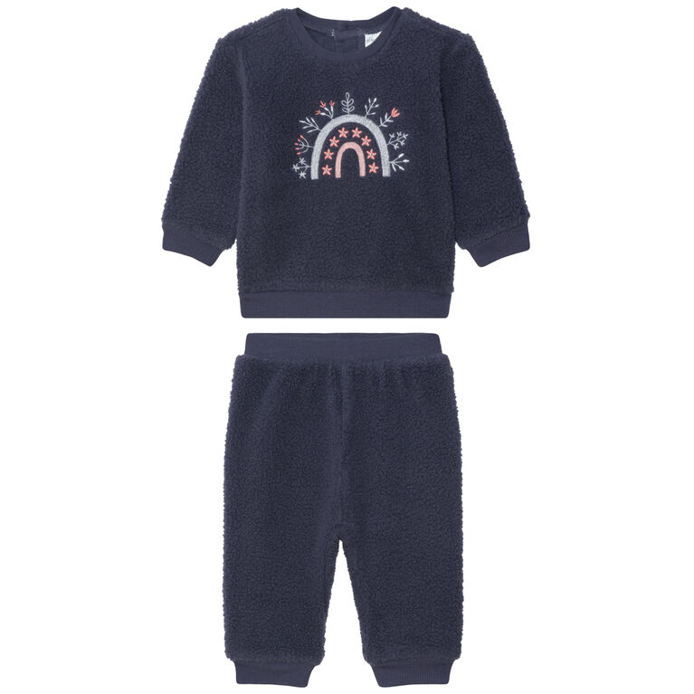 PL Baby  2 piece  sherpa navy rainbow 6M