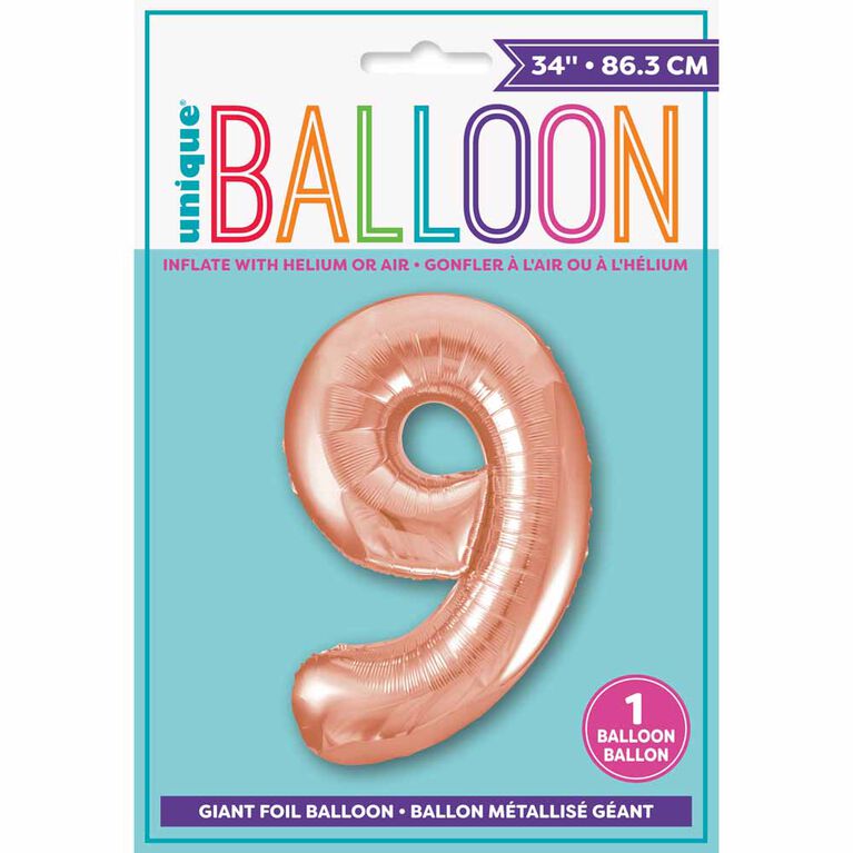 Ballon en aluminium en forme de nombre en or rose 34" - 9