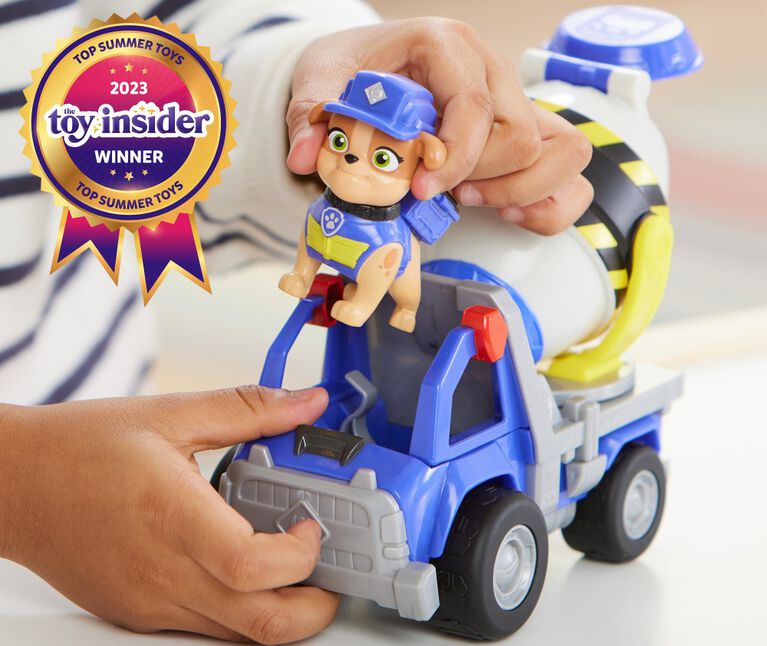 Rubble & Crew, Mix's Cement Mixer Toy Truck with Action Figure and Movable Construction Toys