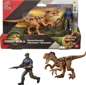 Jurassic World Rebirth Duncan Kincaid & Velociraptor Figures Pack, 3.75-inch Scale