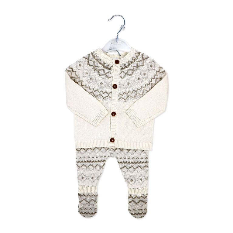 Rock a Bye Baby  Ensemble cardigan en tricot avec pieds : Fairisle crème 0-3 mois