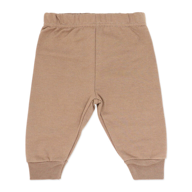 Baby Mode 3 Piece Fleece Jogger Set:Brown Dog