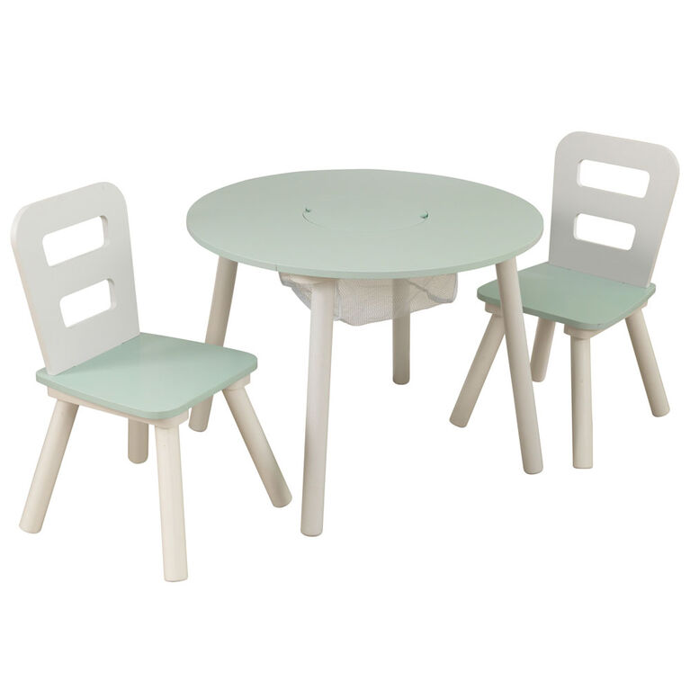 Ensemble table de rangement ronde + chaise - Menthe