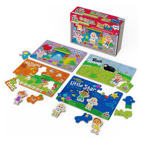 Cocomelon, 4-Pack Wooden Puzzles, 18-Pieces Each Jigsaw Toy Gift Set with Interchangeable Characters