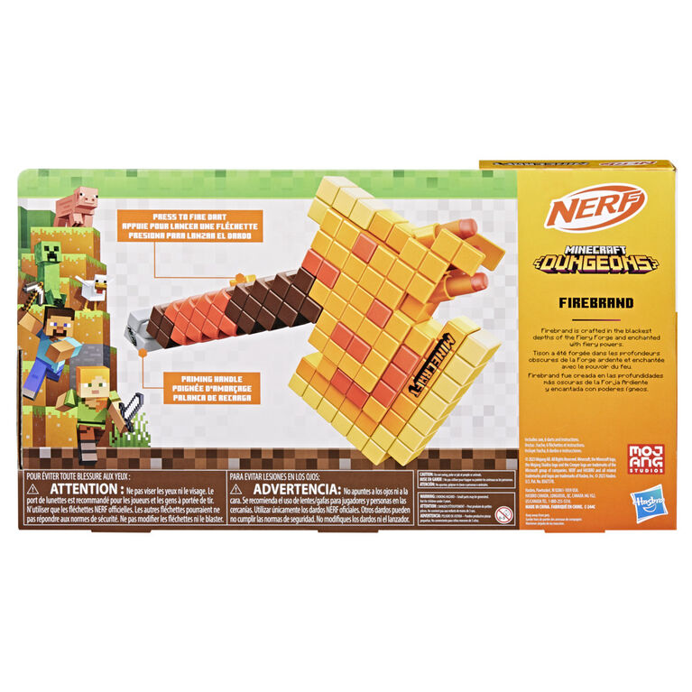 Nerf Minecraft Firebrand, Dart Blasting Axe, 6 Nerf Elite Foam Darts, Design Inspired by Minecraft Axe in the Game, Pull Down Priming, Minecraft Toys
