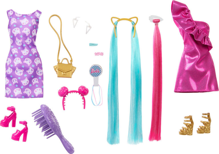 Barbie Fun & Fancy Hair Doll with Extra-Long Colorful Blonde Hair and Styling Accessories