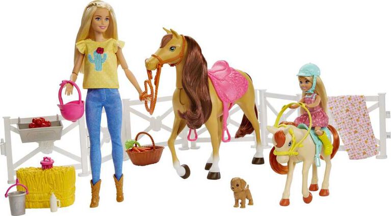 Coffret de jeu BARBIE avec poupées Barbie et Chelsea, 2 chevaux et plus de 15 accessoires