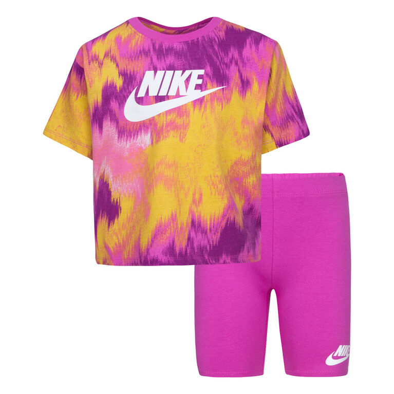 Nike Boxy Tee and Bike Shorts Set  - Fuchsia - Size 5