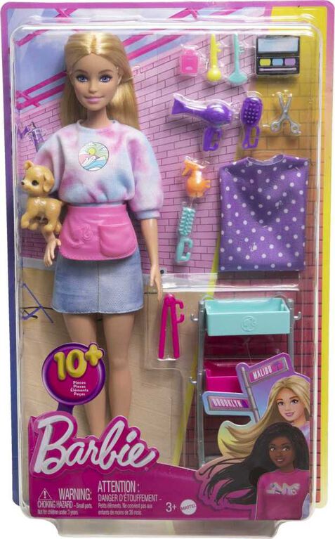 Barbie "Malibu" Stylist Doll and 14 Accessories Playset, Hair and Makeup Theme with Puppy and Styling Cart