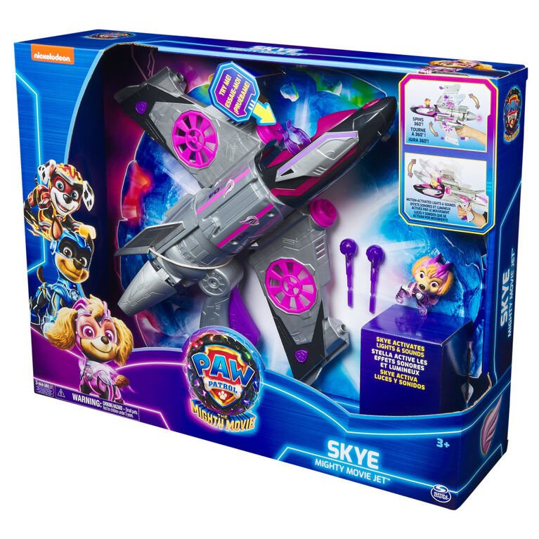 PAW Patrol: The Mighty Movie, Transforming Rescue Jet with Skye Mighty Pups Action Figure, Lights and Sounds