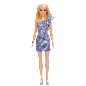 Barbie Doll, Wearing Shimmery Blue Dress, Silvery Shoes & Silvery Bracelet