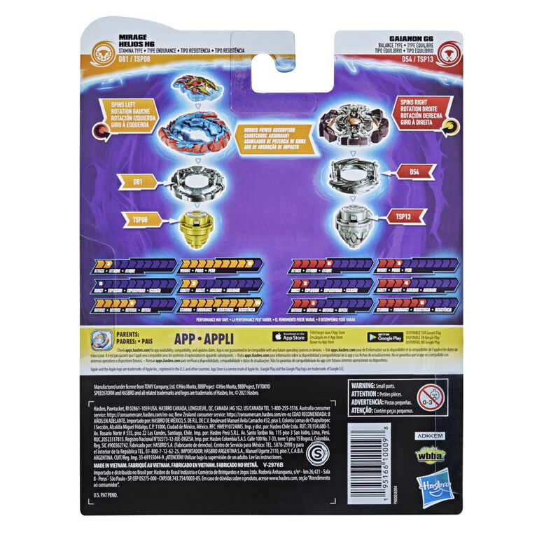 Beyblade Burst Surge Speedstorm Mirage Helios H6 and Gaianon G6 Spinning Top Dual Pack