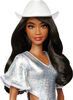 Barbie Fashionistas Doll #239 in Sparkly Silver Dress with Cowboy Hat and Boots, Black Hair