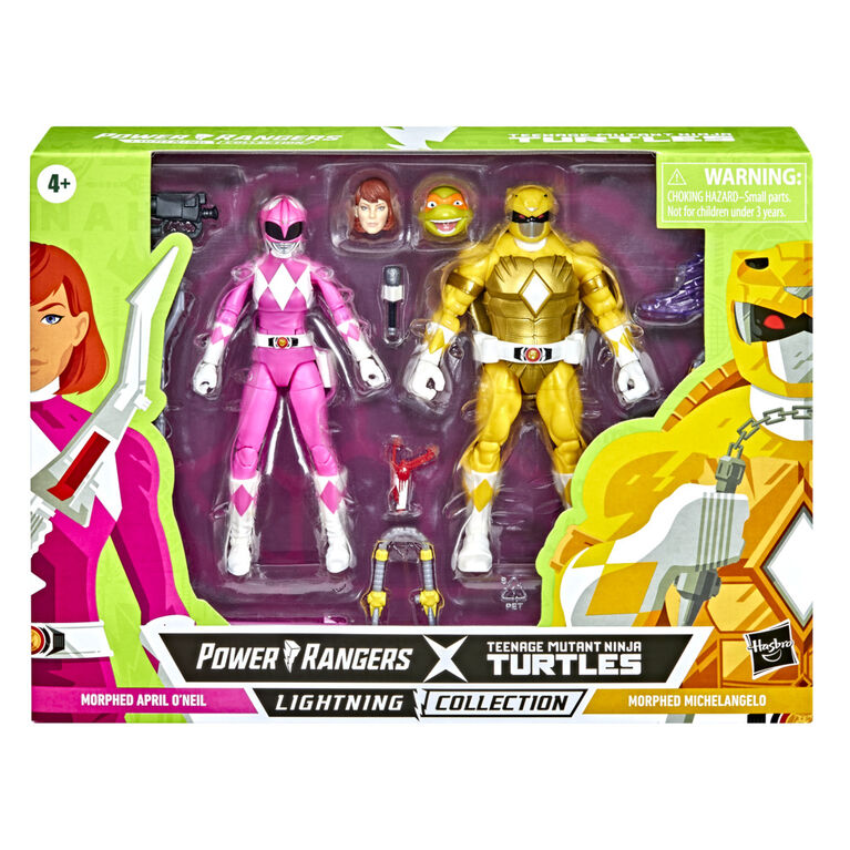 Power Rangers X Teenage Mutant Ninja Turtle figurines Morphed Michelangelo Ranger jaune et April O'Neil