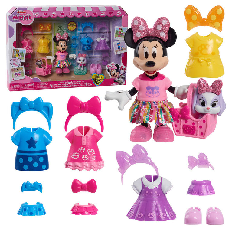 Disney Junior Minnie Mouse Glitter and Glam Pet Fashion Set, 23-piece Doll and Accessories Set