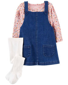 Carter's Three Piece Tee And Chambray Jumper Set Blue 3M