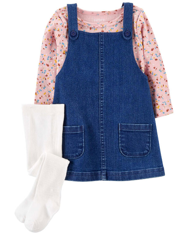 Carter's Three Piece Tee And Chambray Jumper Set Blue  3M