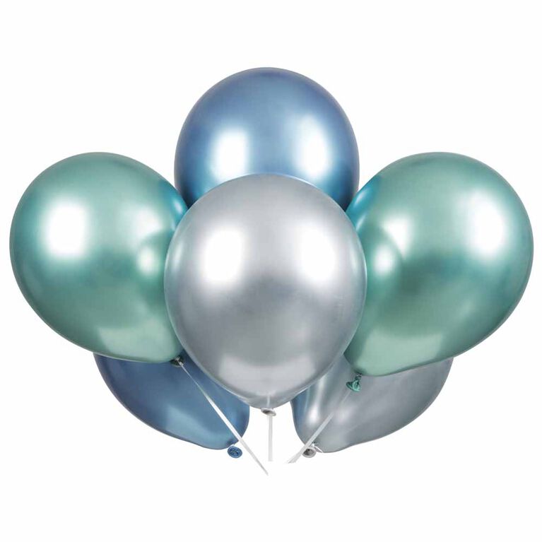6 11`` Ballons De Platine En Latex, Couleurs Variées - Bleu, Vert, Argent