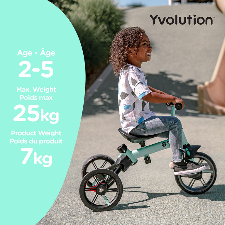 Yvolution Velo Flippa 3-en-1 Tricycle transformable en draisienne  - Bleu canard