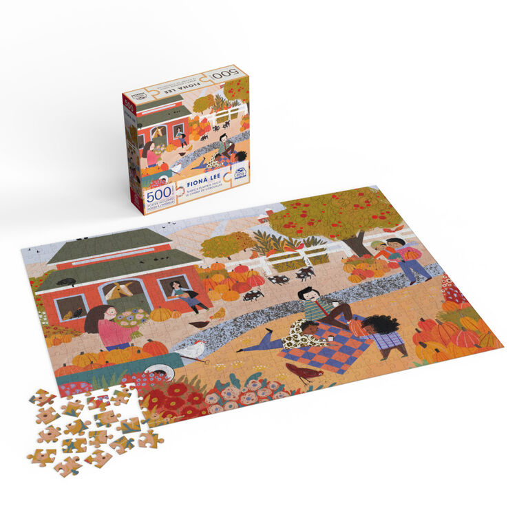 Spin Master Puzzles, Marie's Pumpkin Patch Jigsaw Puzzle 500 Pieces by Artist Fiona Lee with Wall Decor Poster
