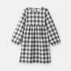 checkered puff-sleeve tunic dress , size 2-3y - Grey
