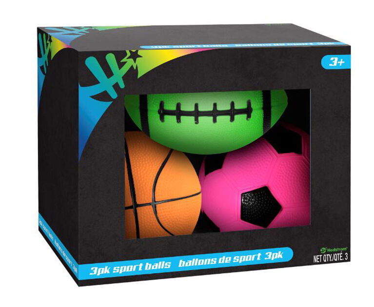 3 Pack Neon Sports Balls Boxed - Colours and Styles May Vary