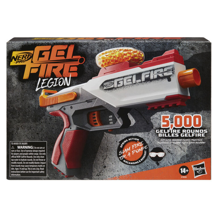 Nerf Pro Gelfire Legion Spring Action Blaster, 5000 Gelfire Rounds, 130 Round Hopper, Protective Eyewear, Slam Fire