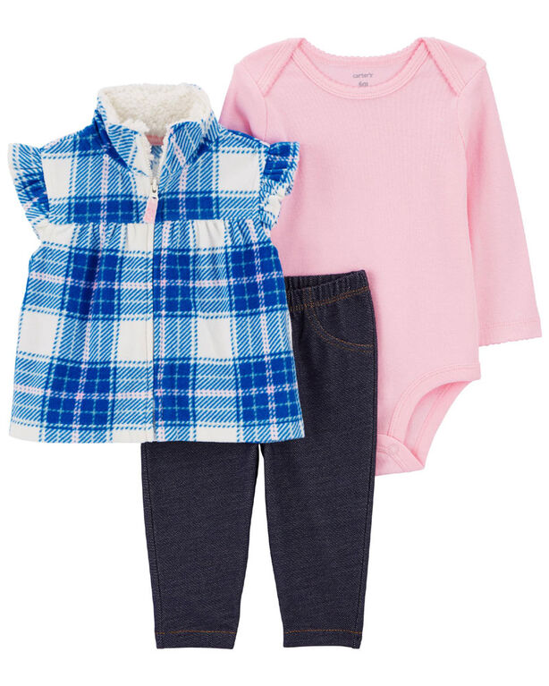 Ensemble 3 pièces gilet Little à motif écossais bleu Carter’s 3M