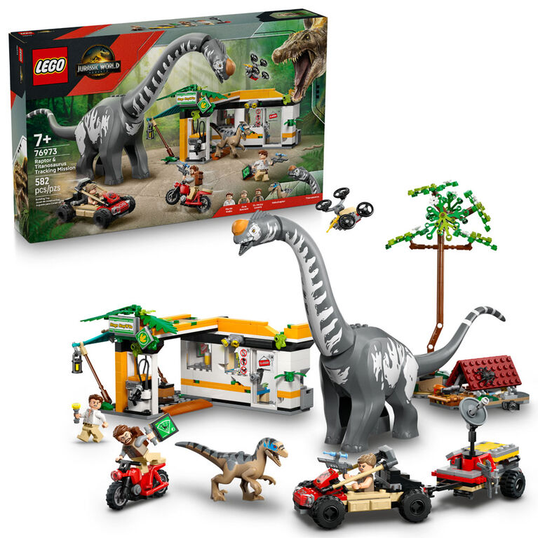 LEGO Jurassic World Raptor & Titanosaurus Tracking Mission Kids Toy for Boys & Girls, Ages 7+ -76973