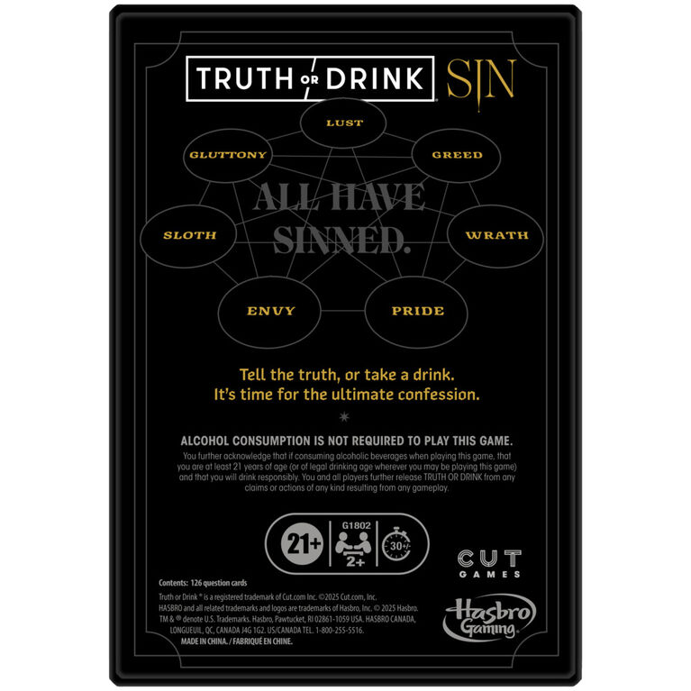 Truth or Drink: Sin Edition, jeu de groupe pour adultes, dès 21 ans - Édition anglaise