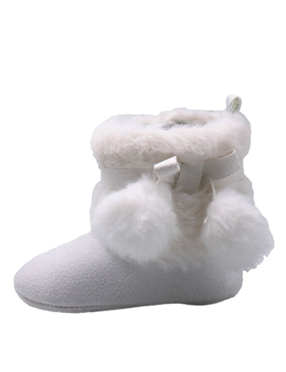 First Steps White Faux Fur Girls Booties Size 2, 3-6 months