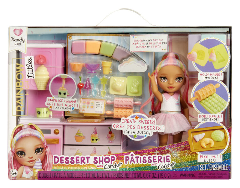 Jeu de pâtisserie Rainbow High Littles + petite poupée (rose de 5,5 po (14 cm))