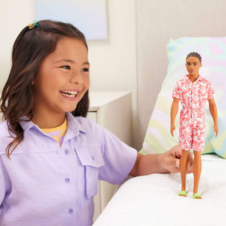 Barbie Fashionistas Ken Doll #235 in Hawaiian Print Jumpsuit with Green Sandals, Brown Hair