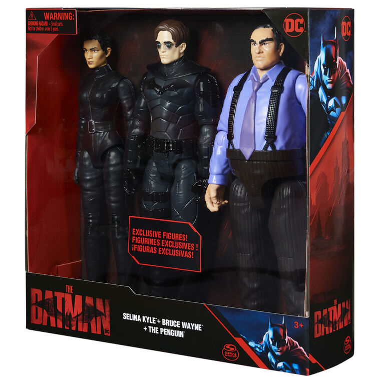 DC Comics, Coffret de 3 figurines articulées Batman avec Bruce Wayne,  Selina Kyle et The Penguin de 30 cm