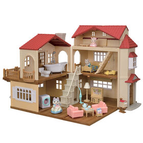 Calico Critters Maison de campagne au toit rouge, maison de poupée avec figurines, meubles et accessoires