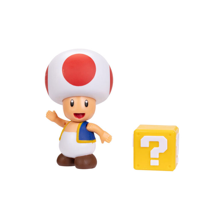 Figurine Super Mario 4 pouces - Crapaud rouge avec Bloc point d'interrogation 