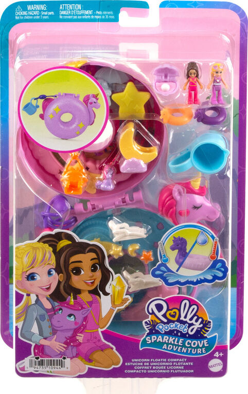 Polly Pocket Dolls and Playset, Unicorn Toys, Sparkle Cove Adventure Unicorn Floatie Compact
