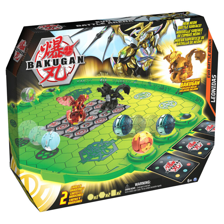 Bakugan Evo Battle Arena, Avec Bakugan Leonidas exclusif, Plateau de jeu néon pour Bakugan à collectionner