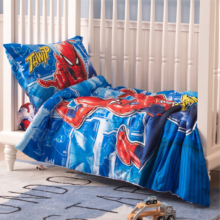 Ensemble de 3 pièces de literie Spiderman de Marvel pour lit de tout-petit avec couette réversible, drap-housse et taie d'oreiller par Nemcor
