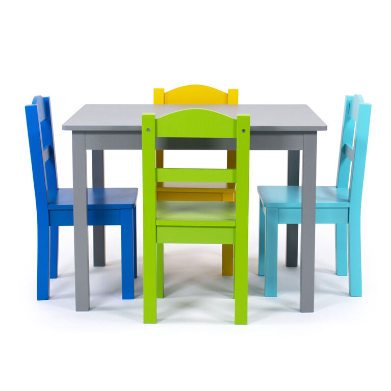 Kids Wood Table & 4 Chairs, Grey/Multi