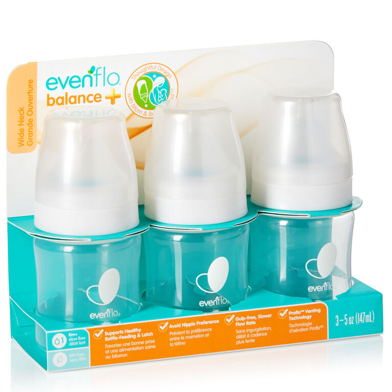 Evenflo Balance + Wide 5oz Neck Bottles 3-Pack - Clear