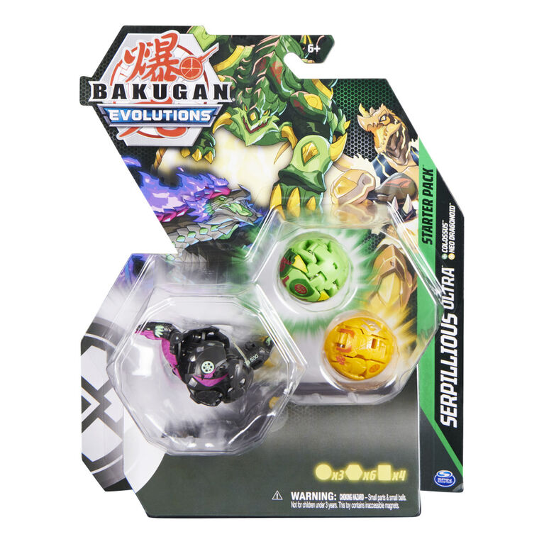 Bakugan Evolutions Starter Pack , Coffret de 3, Serpillious Ultra avec Colossus et Neo Dragonoid