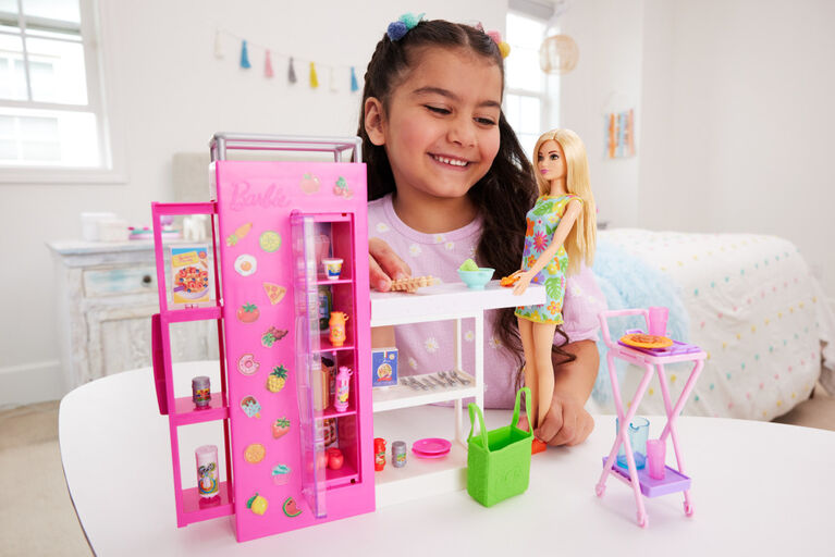 Barbie Doll and Ultimate Pantry Playset, Barbie Kitchen Add-On with 30+ Food-Themed Pieces