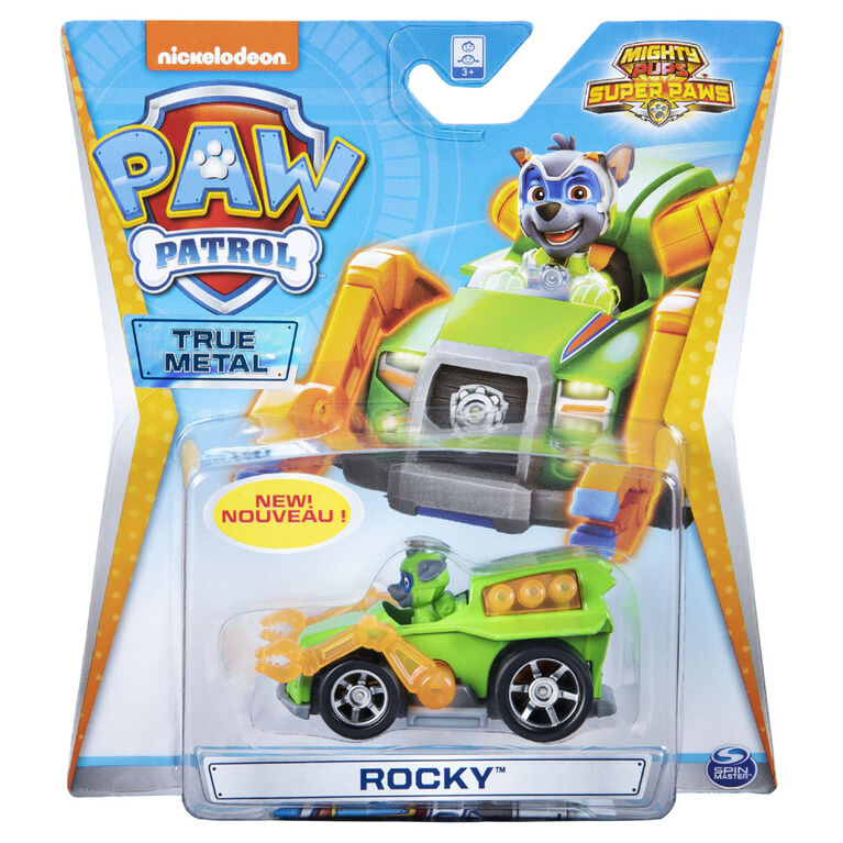 PAW Patrol - Véhicule Super-Rocky Super PAWs en métal True Metal à collectionner - Série Super-Chiots à l'échelle 1:55