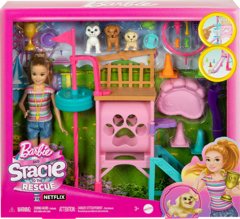 Barbie and Stacie to the Rescue Puppy Playground Playset with Doll, 3 Pet Dog Figures & Accessories