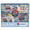 Pepsi, 500-Piece Jigsaw Puzzle Bundle of 4 Vintage Retro Wall Decor Soda Pop Cans Bottles Gift Set with Posters