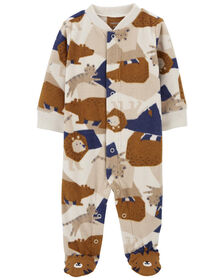 Carter's Animal Print Two Way Zip Fleece Sleep and Play Pajamas Ivory  NB