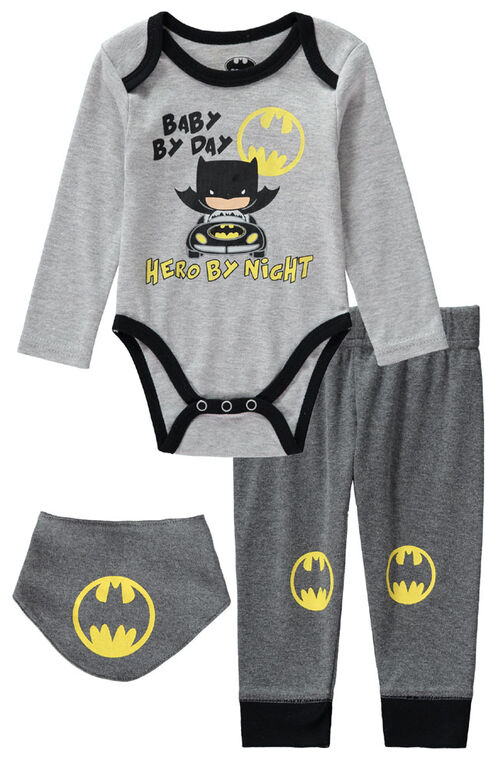 HOMME CHAUVE-SOURIS 3 pièces Le maillot de corps haleter bavoir ensemble 6-9M-Gris