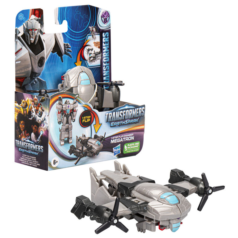 Transformers Toys EarthSpark 1-Step Flip Changer Megatron, 4 Inch Action Figure