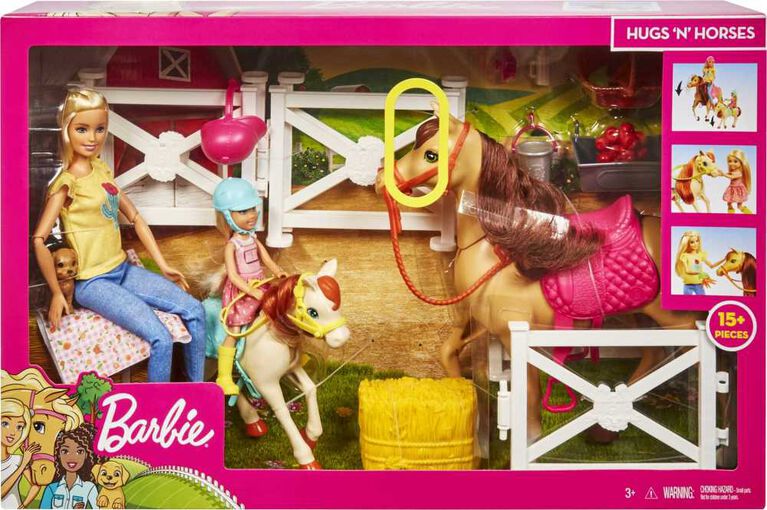 Coffret de jeu BARBIE avec poupées Barbie et Chelsea, 2 chevaux et plus de 15 accessoires